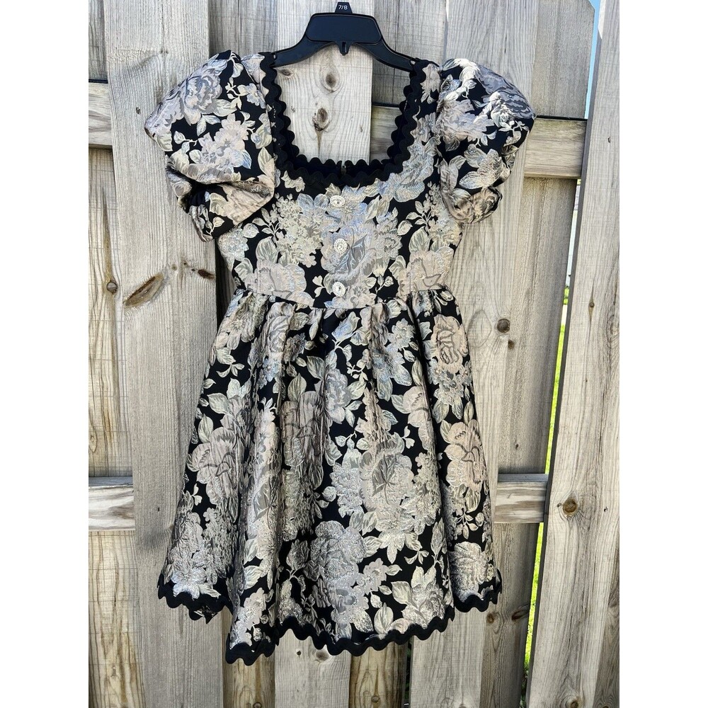 Sister Jane Jacquard Black Spiral Metallic Floral Mini Dress Size Small NWT